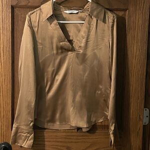 Los Angeles Apparel Gold Fitted Long Sleeve Blouse